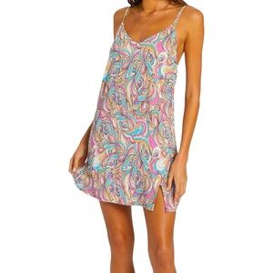 Roxy Mini Slip Dress Women’s Small Psychedelic Print Summer Festival Y2K Vibes